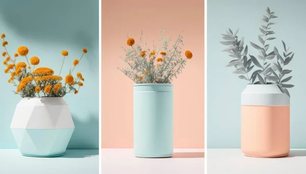 Three Different Vases With Flowers In Them On A Table Garden Advertising Photography Branding And Identity Design