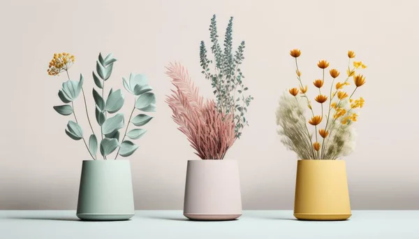 Three Vases With Different Plants In Them On A Table Garden Ceramics Ceramics