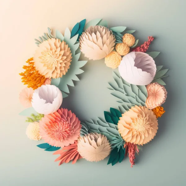 A Paper Wreath With Flowers On A Blue Background Coral Reef Paper Cutting Motion Graphics