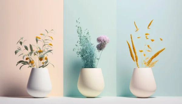 Three Vases With Flowers In Them On A Table Prairie Ceramics Ceramics