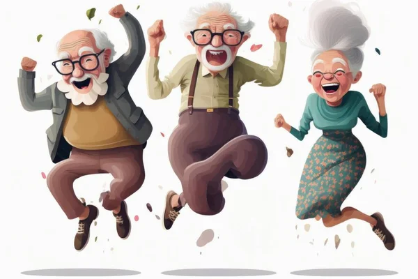 Three Old People Jumping In The Air With Their Hands In The Air Hospital Animation Retirement Planning
