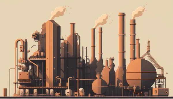 A Stylized Illustration Of A Factory With Smoke Stacks Factory Animation Manufacturing