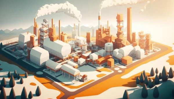 A Stylized Illustration Of A Factory With Smoke Coming Out Of It Factory Environmental Art Manufacturing Planning And Control
