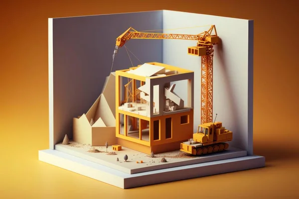 A Model Of A House With A Crane On Top Of It Construction Site Constructivism Construction Management