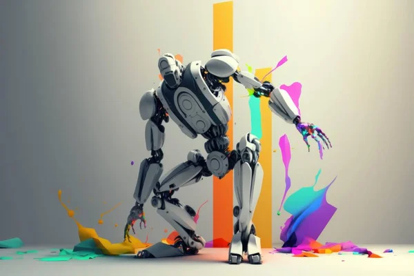 A Robot Is Standing In Front Of A Colorful Background Workshop Animation Robotics Engineering