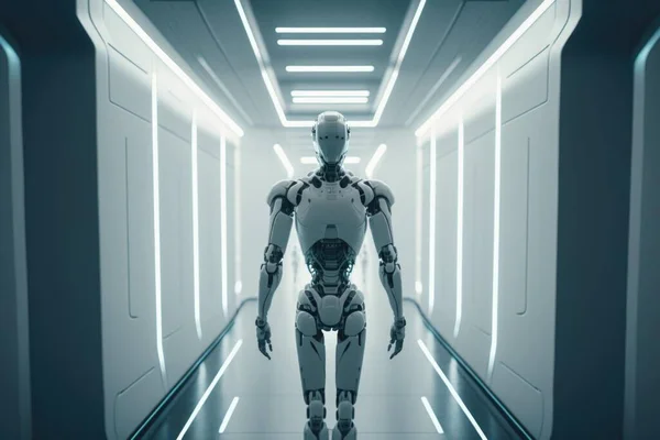 A Robot Walks Through A Hallway In A Futuristic Environment Factory Animation Robotics Engineering