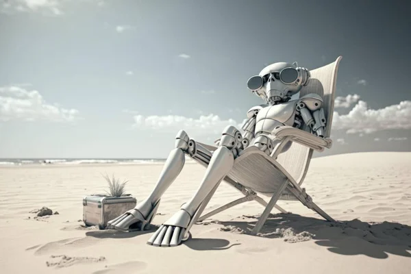 A Robot Sitting In A Chair On The Beach Beach Infrared Photography Robotics Engineering