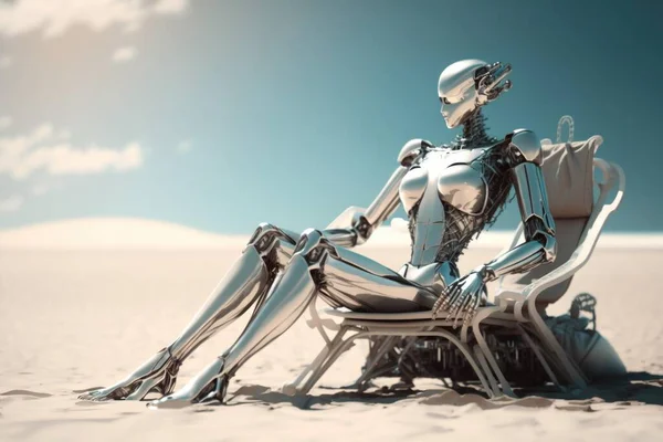 A Robot Sitting On A Chair In The Desert Junkyard Boudoir Photography Robotics Engineering