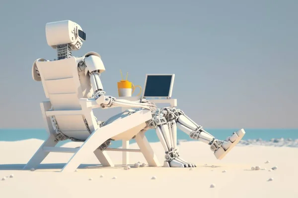 A Robot Sitting In A Chair With A Laptop Beach Video Art Robotics Engineering