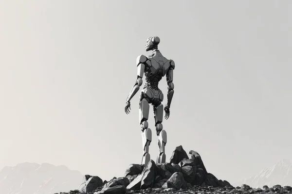 A Robot Standing On Top Of A Rocky Hill Canyon Animation Artificial Intelligence