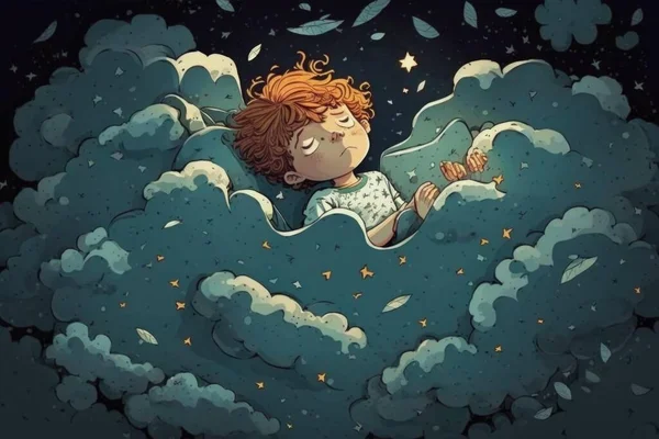 A Boy Is Sleeping In The Clouds With Stars River Animation Childhood