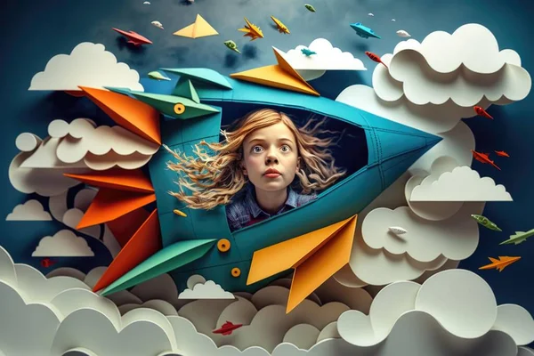 A Girl Is Looking Out Of A Paper Airplane Workshop Advertising Photography Advertising Design