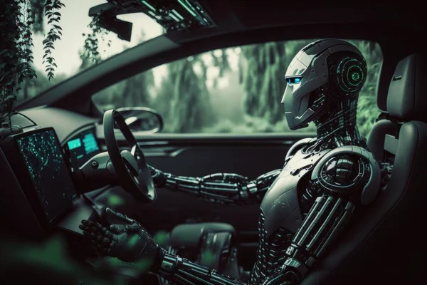 A Robot Sitting In A Car With A Steering Wheel Car Repair Shop Infrared Photography Artificial Intelligence