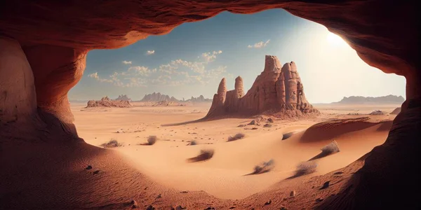 A Desert Scene With A Cave And Sand Dunes Desert Rock Formation Panoramic Photography Landscapes