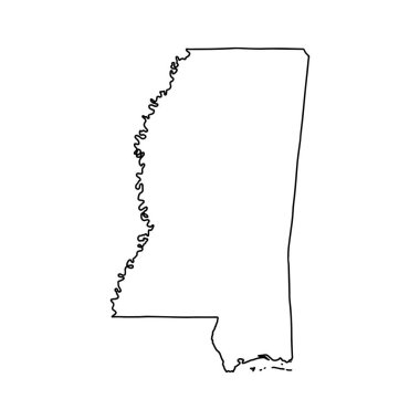 Mississippi 'nin beyaz arka planının ana hatları. ABD durumu, konturlu vektör haritası.