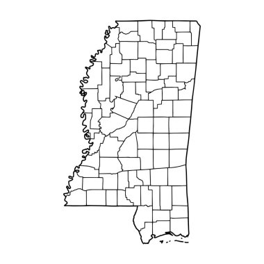 Mississippi 'nin beyaz arka planının ana hatları. ABD durumu, konturlu vektör haritası.