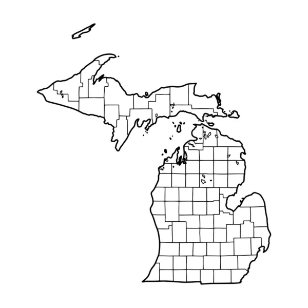 ミシガン州の白い背景の概要地図 ベクトル図と等高線 — ストックベクタ