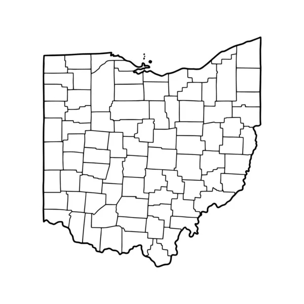 オハイオ州の白い背景の概要地図 ベクトル図と等高線 — ストックベクタ