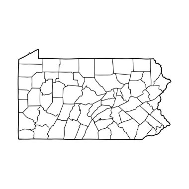 Pennsylvania 'nın beyaz arka planının ana hatları. ABD durumu, konturlu vektör haritası.