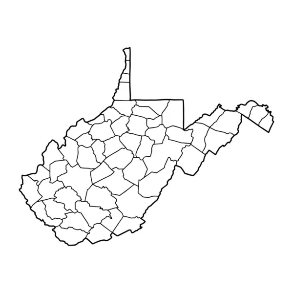ウェストバージニア州の白い背景の概要地図 ベクトル図と等高線 — ストックベクタ