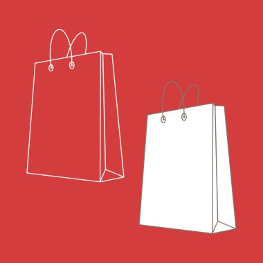 Kese kağıdının saplı hali. Paketleme şablonu maketi. Teslimat hizmeti konsepti. Uzayı kopyala Doğrusal, vektör, gerçekçi, özet çizimi.