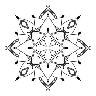 Soyut Mandala. Yetişkinler için el boyama kitabı. Şablonları ve küçük detayları olan güzel çizimler. Bir dizi boyalı resimden biri. Siyah ve beyaz desenli. Sanat terapisi.