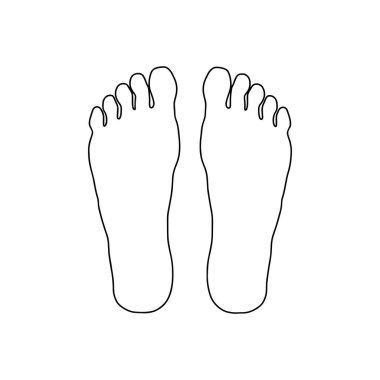 Yukarıdan insan ayağı. Beyaz arka planda çizgilerle çizilmiş. Vektör Stoğu illüstrasyonu.