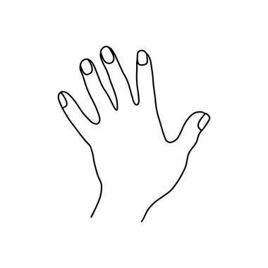 İnsan elini önden doğrusal tut. Siyah ve beyaz doğrusal siluet.
