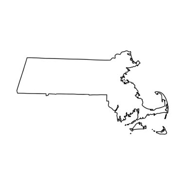 Massachusetts 'in beyaz arkaplan haritası. ABD durumu, konturlu vektör haritası.