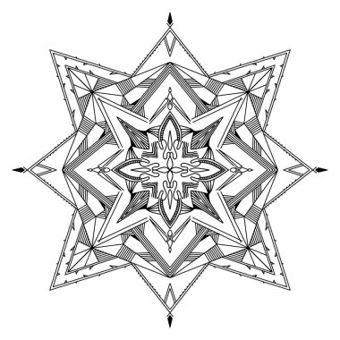 Soyut Mandala. Yetişkin boyama kitabı için siyah beyaz desen. Klasik dekoratif elementler. Doğulu desen, vektör illüstrasyonu.