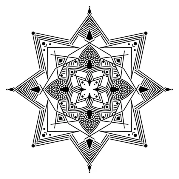 Soyut Mandala. Yetişkinler için el boyama kitabı. Şablonları ve küçük detayları olan güzel çizimler. Bir dizi boyalı resimden biri. Siyah ve beyaz desenli. Sanat terapisi.