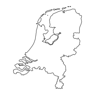 Hollanda 'nın beyaz arka planının ana hatları. Konturlu vektör, Avrupa devlet haritası.