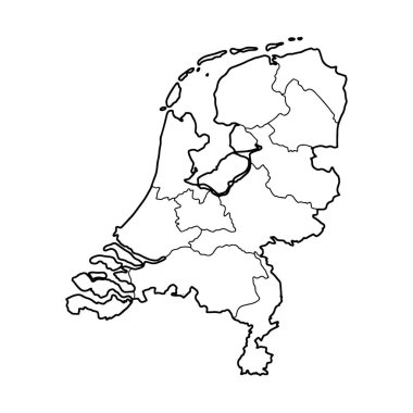 Hollanda 'nın beyaz arka planının ana hatları. Konturlu vektör, Avrupa devlet haritası.