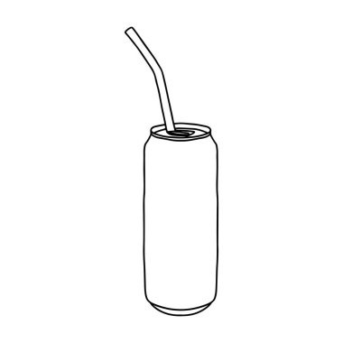 Saman maketi ile içki kutusu. Alüminyum kutuyla el çizimi vektör çizimi. Poster, pankart, tişört baskısı, çanta izi, rozet ve logo tasarımı için kullanılır..