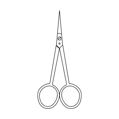 Taslak makas simgesi, karalama, siyah beyaz çizim. Vektör Stoğu illüstrasyonu.