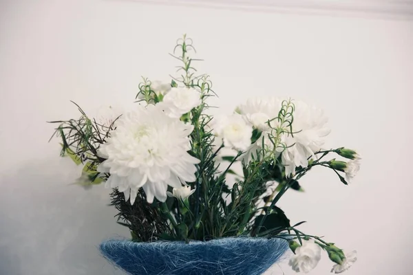 Bellissimi Fiori Vaso Sfondo Bianco — Foto Stock
