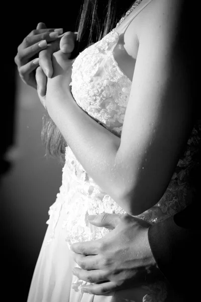 Vacker Brud Brudklänning Svart Och Vitt — Stockfoto