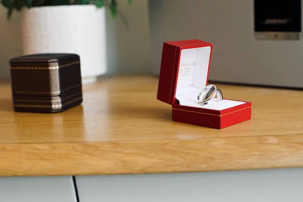 wedding rings on the table
