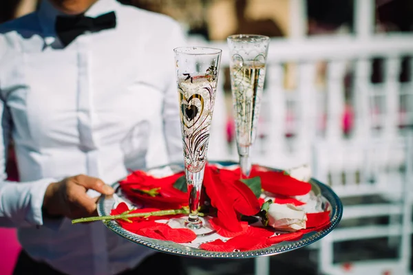 Champagne Bril Voor Bruiloft Paar — Stockfoto