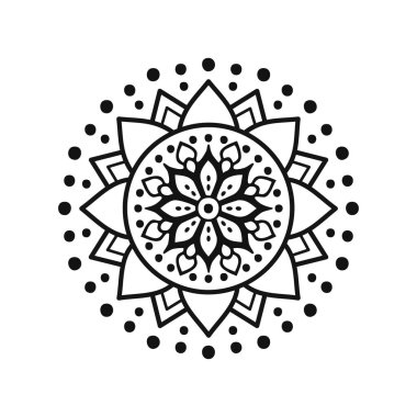 Minimalist Çiçek Mandala Simgesi, Beyaz Arkaplanlı. Bu Minimalist Çiçek Mandala Simgesi zarif ve sofistike bir tasarım sergiliyor.