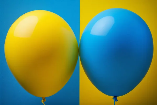 Two blue and yellow balloons. Colours of the National flag of Ukraine