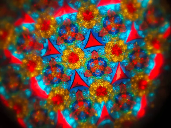 Abstract Gekleurde Achtergrond Echte Foto Opname Van Een Caleidoscoop — Stockfoto