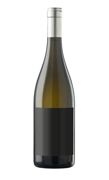 白い背景に白と黒のラベルが付いている隔離されたワイン ボトル ストック写真