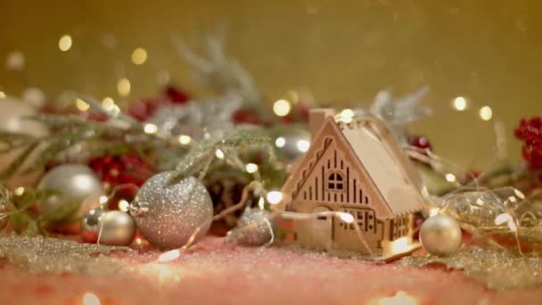 Christmas New Year Decoration House Toy Christmas Balls Light Bokeh — Stock Video