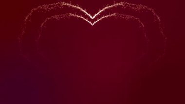  Animation of Hearts on Red Background for St. Valentines Day, Mothers Day, wedding. Loopable animation. Golden flying particles, love, heart, sparkle, wedding concept.