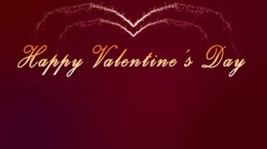 Love concept. Animation of Hearts from golden particles with text Happy Valentines Day on Red Background for St. Valentines Day. Loopable animation.