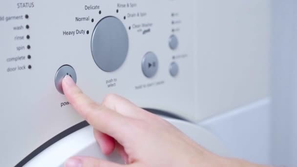 Finger Adjusting Settings Pressing Start Button Washing Machine — стоковое видео