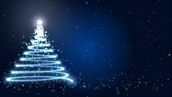 Részecskék Ragyogó Csillag Hópelyhek Karácsonyfa Digitális Illusztrációs Kártya Kék Háttér — Stock Fotó