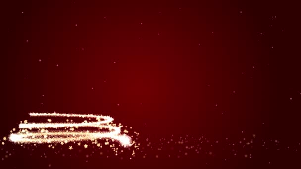 Animasyon Noel Ağacı Kar Düşüşü Kırmızı Arkaplanda Parçacıklar Video Kartı — Stok video