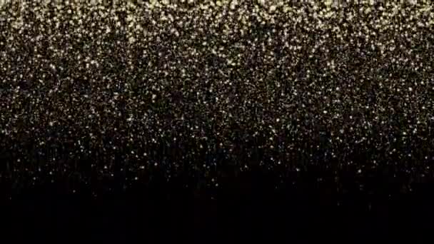 Falling Golden Shiny Particles Black Abstract Party Background Inglés Concepto — Vídeos de Stock